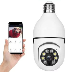 كاميرا مراقبة ذكية 360 WiFi درجة، كاميرا لمبة بانورامية مزدوجة مع إنذار صوتي وتتبع حركة ورؤية ليلية