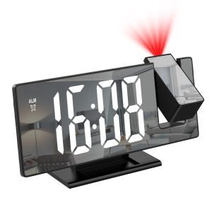 ساعات منبه رقمية للغرف مع شاشة LED كبيرة وجهاز عرض دوار وخمسة مستويات إضاءة وشاحن USB وبطارية احتياطية